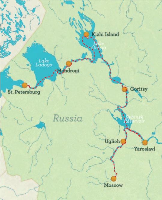 地図のサンクトペテルブルクモスクワのクルーズ