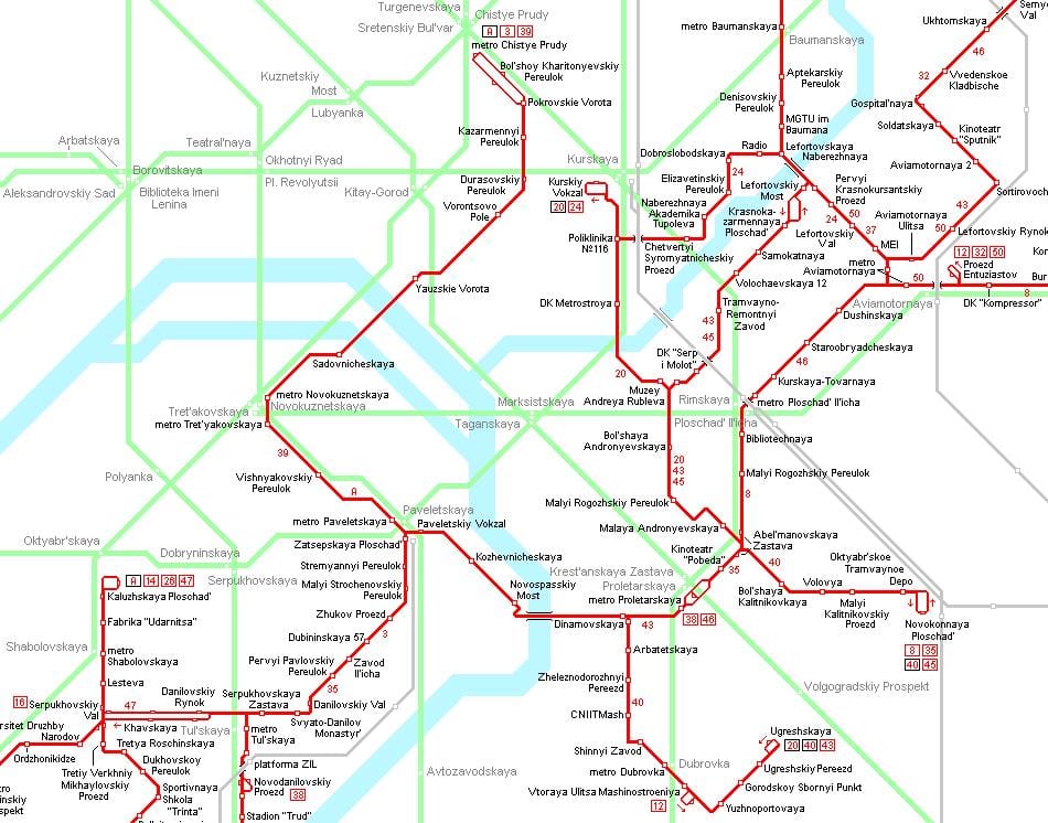 地図Moskva路面電車